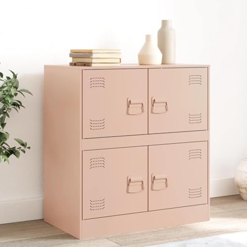 Teenpull Aparador rosa 67 x 39 x 73 cm, acero laminado en frío, armario buffet con 4 puertas, salón comedor, armario de metal rosa para libros, vajilla, suministros de oficina