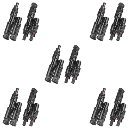 KNMIPJD Solar Panel Connector 5 Pair 2 to 1 T Branch Parallel Adapter, 30A 1000V 10AWG Tool-Free IP67 Waterproof Cable for Solar Panels (T Branch, 2to1(5Pairs)) by KNMIPJD - Used condition - US$19.79