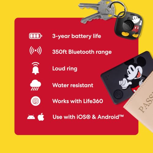 Image of Life360 Tile Starter Pack - Mickey Mouse - Bluetooth Trackers and Item Finders for Keys, Wallets & More. Both iOS and Android Compatible. Phone Finder. 2-Pack (Black Mate /Slim)