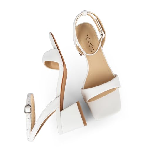 Image of TEAIEUI Block Heels for Women, Square Open Toe Heeled Sandals, Chunky Ankle Strap Shoes for Dress, Party, Prom, Low Heel 2 inch