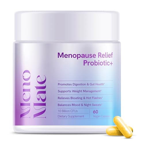 MenoMate Menopause Relief Probiotic + for Women, Supplement Help Allevitate Hot Flashes, Gut Health, Weight Management, Night Sweats, Mood Swings - Hormonal Balance - 60 Vegan Capsules, 10B CFUs