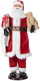 59" Inch Christmas Life Size Animated Rock Singing and Dancing Santa Claus Collapsible Decoration Collection Musical Sensor Reaction Figure Traditonal Red Standing Indoor Gift Bag Bear