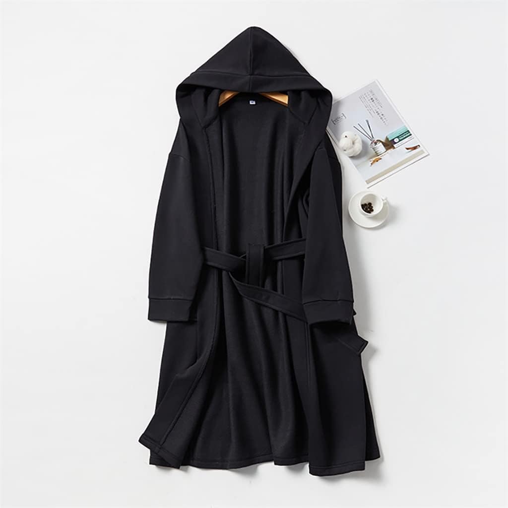 Men Warm Fleece Kimono Robes Couples Loose Dresses Casual Hotel Long Robe Hooded Bathrobe Pockets With Belt