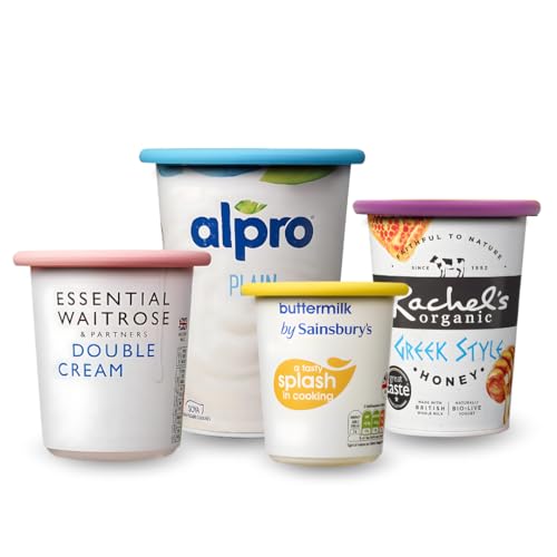 Reusable Silicone Pot Tops – 4-Pack 95 mm Airtight Yoghurt & Cream Pot Lids, Perfect for SKYR ONKEN ALPRO and Other Large Yogurt Pots