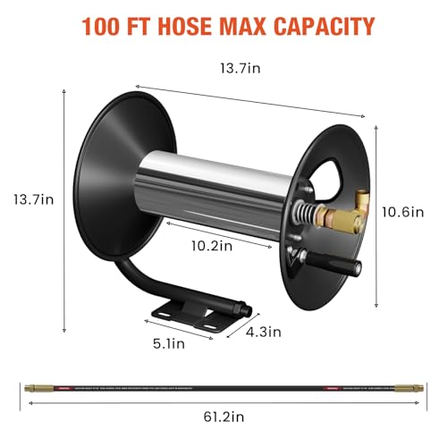 BreAro Pressure Washer Hose Reel, 100FT High Pressure Hose Reel with Hand Crank, 3/8\" Heavy Duty Steel Pressure Washer Reel, 4000 PSI Power Washer Hose Reel Swivel Arm for Air/Liquid/Water Use - Thumbnail 6