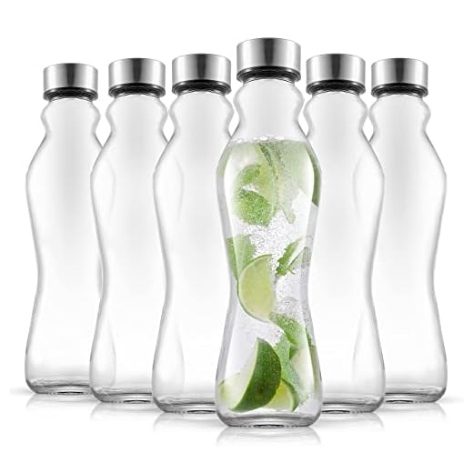 JoyJolt Spring Glass Water Bottles Set of 6 - 18 oz Glass Bottles with Stainless Steel Caps - Glass Drinking Bottles with Leakproof Lids - Reusable Glass Juice Bottle - Container Bottle Set