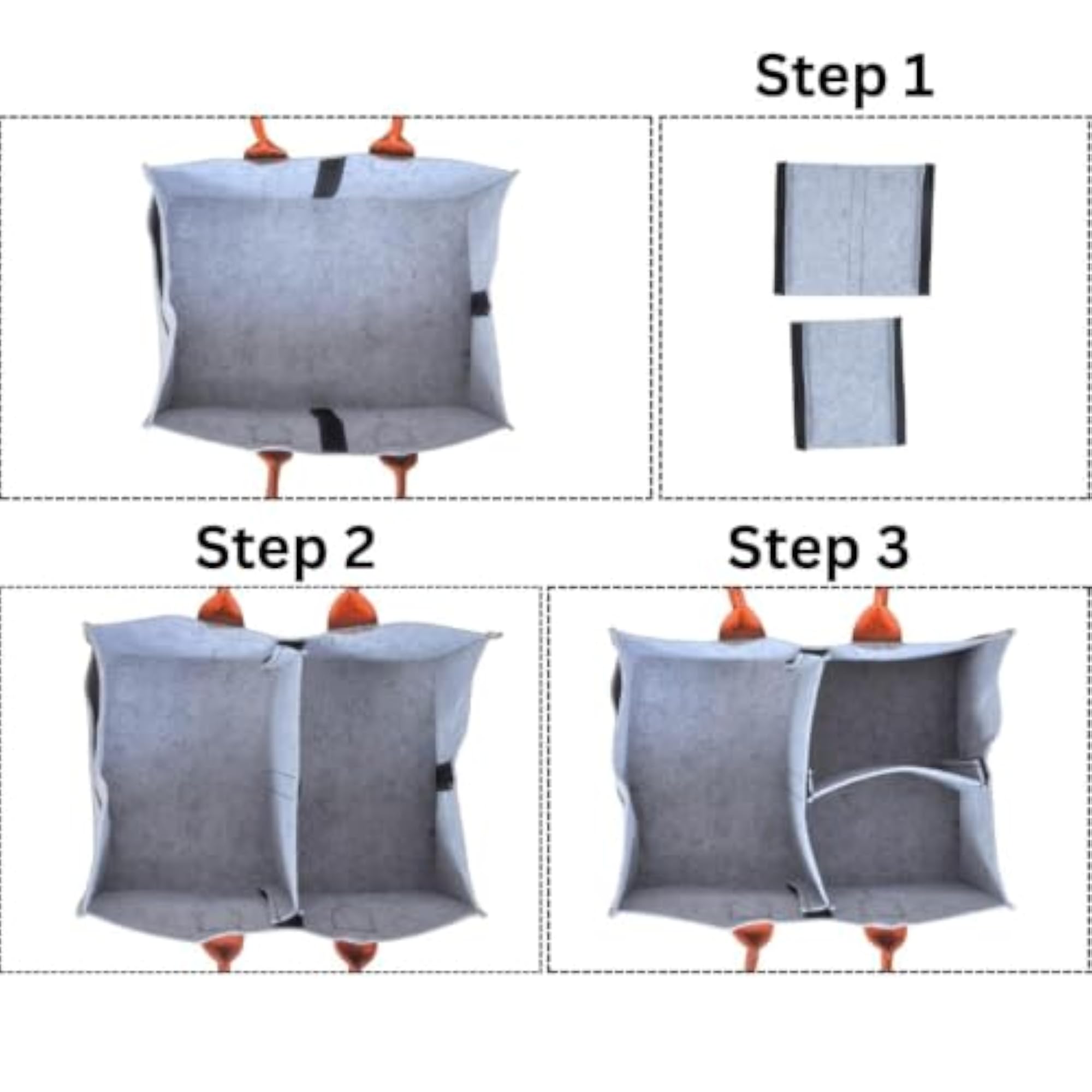 Baby Diaper Caddy Organiser, Light Grey with Leather Handles