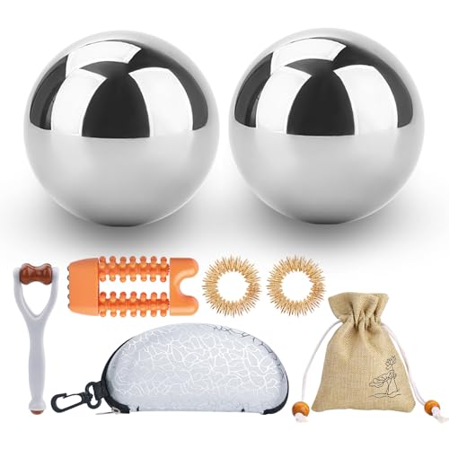Fitness Solid Steel Baoding Balls Set - 1.5 Inch Stainless Steel Hand Therapy Balls for Stress Relief & Finger Exercise (Includes Carry Pouch)