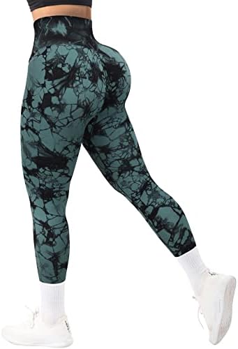 OMKAGI Women Butt Lifting Seamless Workout Leggings Contour High Waisted Yoga Pants(M,859-Blue Tie Dye)