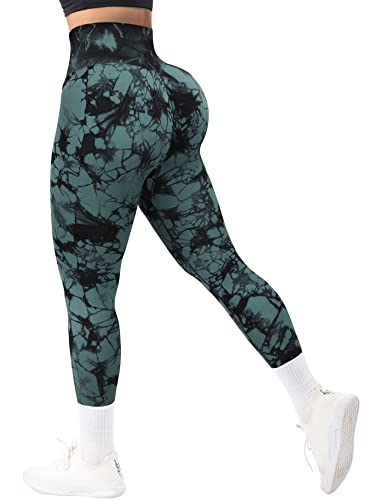 Omkagi Women Butt Lifting Seamless Workout Leggings Contour High Waisted Yoga Pants(M,859-Blue Tie Dye) #TOP3