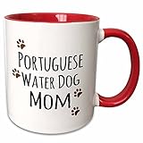3dRose Portuguese Water Dog Mom-Doggie by breed-muddy brown paw print Mug, 11 oz, Red