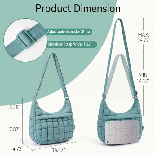 Image of Puffer Crossbody Hobo Bag for Women Nylon Quilted Purse Lightweight Shoulder Handbag with Adjustable Strap