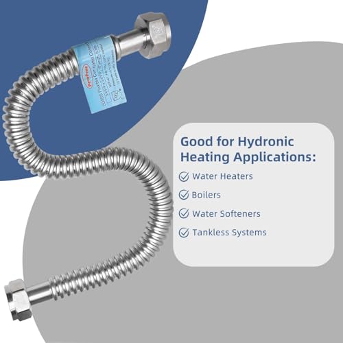 2Pack, Stainless Steel Corrugated Water Heater Connector Flexible for Water H...