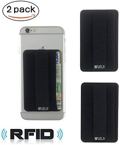 Cell Phone Card Wallet - Slim Elastic Band RFID Blocking Finger Strap Sleeves for All Smartphones (Lid-Black)