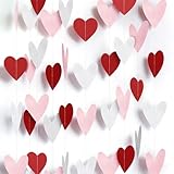8 Pack Red Pink White Heart Garland Valentines Day Party Decorations Heart Paper Streamers Banner for Wedding Proposal Engagement Birthday Party Supplies