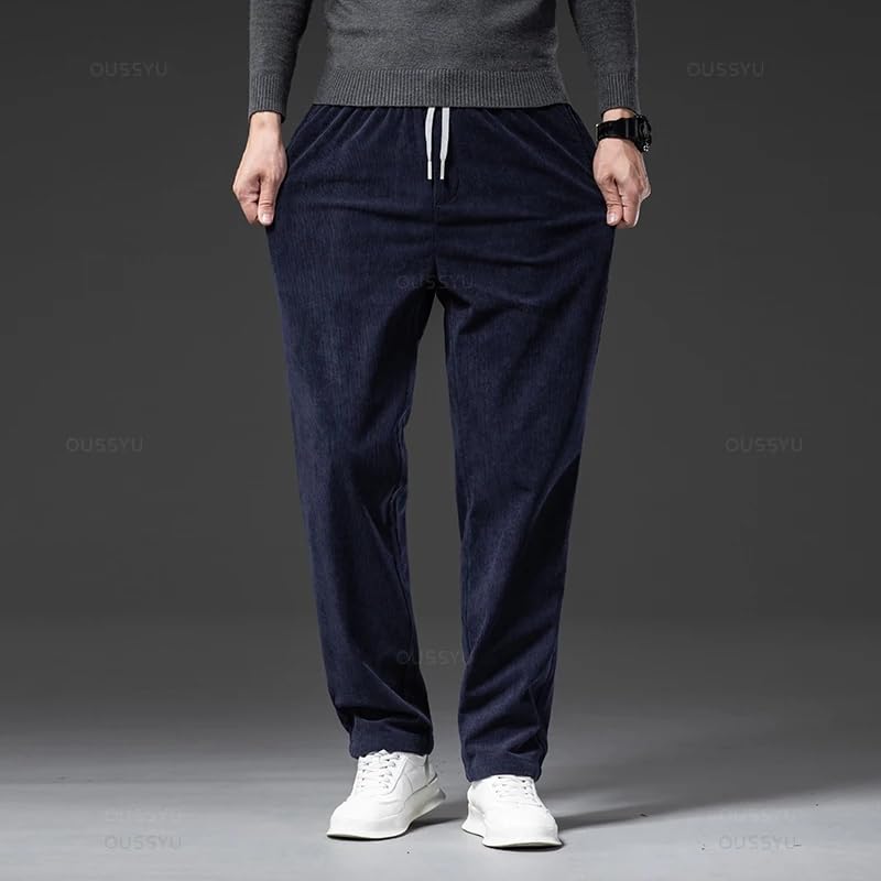 Men's Corduroy Casual Pants Elastic Waist Business Straight Loose Trousers Male3