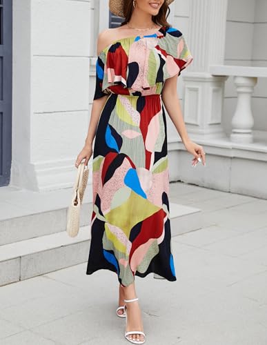 Image of Bluetime Womens Maxi Dress Off Shoulder Floral Print Boho Beach Long Summer Dresses