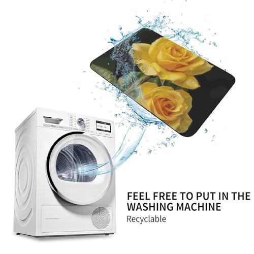 Tapis absorbant l'eau et antidérapant à motif fleuri jaune - 8