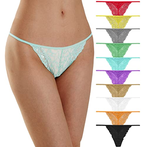 Umiehary 10 Pcs Assorted Color Blend Panties Low Rise Breathable Stretch G String T Back Thongs Size Large #TOP26