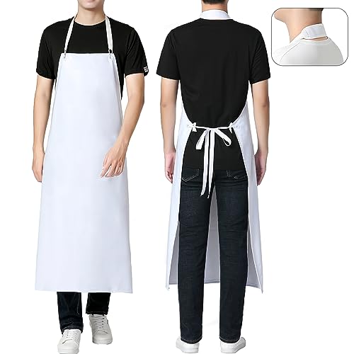 [Maifunn] エプロン 防水 軽量 ワークウェア 作業服 製薬工場 食品工場 実験室 厚い 多機能 防汚 H型 男女兼用 シンプル ホワイト MF0009-White-Thick