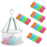 Zatixbu Juego de 60 Pinzas Ropa con Cesta, Pinzas Ropa Que no Dejan Marca Resistentes al Viento y Antideslizantes, para Secado en Exterior e Interior Ropa Toallas Calcetines