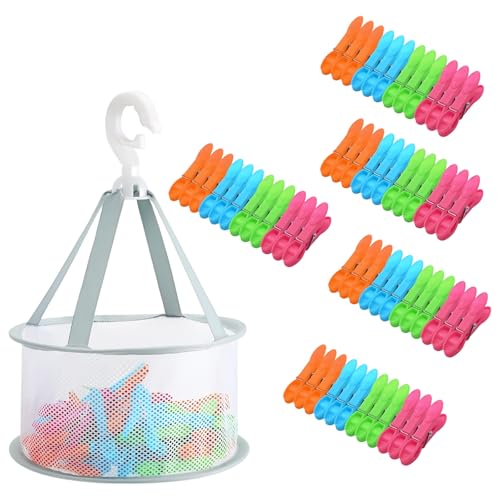 Zatixbu Juego de 60 Pinzas Ropa con Cesta, Pinzas Ropa Que no Dejan Marca Resistentes al Viento y Antideslizantes, para Secado en Exterior e Interior Ropa Toallas Calcetines