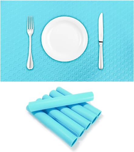 Super Mundo Juego de 6 Manteles Individuales de Silicona,45 x 30cm, Salvamanteles Individuales Antimanchas Impermeable Silicona(Azul)