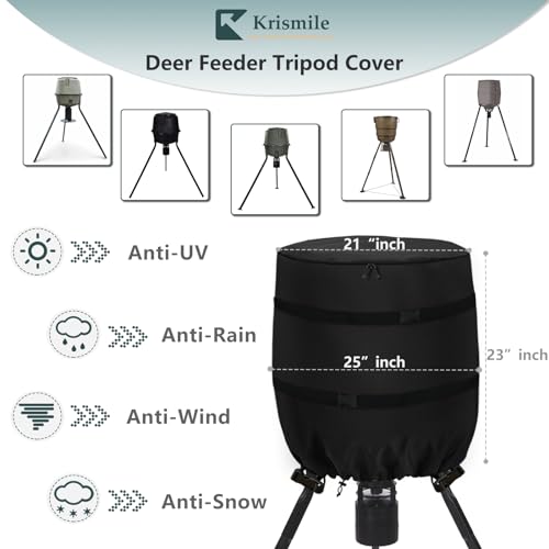 Krismile Deer Feeder Tripod Cover,Heavy Duty with Zipper Waterproof Cover for Moultrie 30-Gallon Deer Feeders (Black,Cover Only)