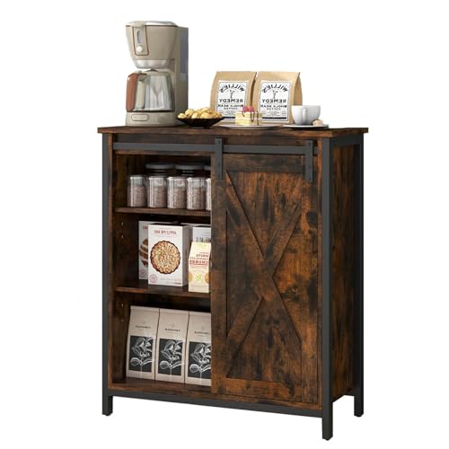 LOKO Industrial Buffet Cabinet, Wooden Storage Cabinet with Sliding Barn Door, Farmhouse Sideboard Cabinet with Adjustable Shelves, Modern Console Table for Kitchen Entryway Living Room