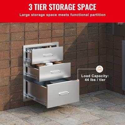 Happybuy 18x23 Inch Stainless Steel Triple Access BBQ Drawers with Chrome Handle for Outdoor Kitchens