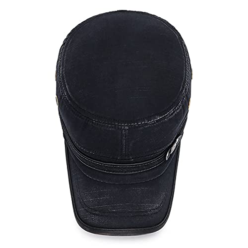 Boné militar militar Cadet estilo retrô desbotado, parte superior plana ajustável, Preto, 7-7 1/2