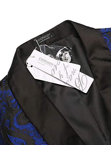 Coofandy Mens Floral Tuxedo Jacket Paisley Shawl Lapel Suit Blazer Jacket For Dinner,Prom,Wedding Blue #TOP3