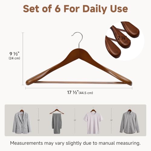 StorageWorks Wood Hangers 6 Pack, Extra Wide Shoulder Suit Hanger, Walnut - image 2