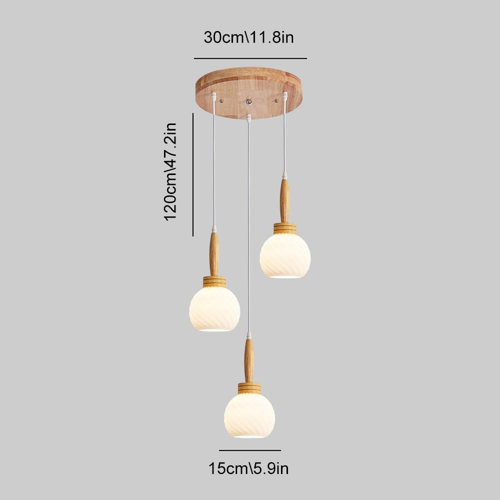 Modern 3-Light Glass Hanging Light, Glass Hanging Chaner Kitchen Island Light Fixture Wood Droplight, Light Fixture for Dining Room (A Long)/B/Long