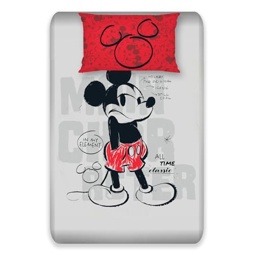 Image of Sassoon Disney Mickey Mouse (Classic) Digital Printed, Cotton Single Bedsheet, 300 TC, 1 Pillow Cover, Fade Resistant, Bedsheet for Kid's Bedroom, (1.50m X 2.35m)