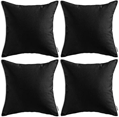 MIULEE Pack of 4 Outdoor Pillow Cushion Covers Black 16x16 Inch