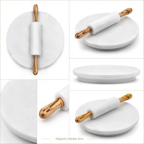Image of White Marble Chakla Belan Set | 9 Inch Marble Chapati Board /Chapati Board & 12 Inch Belan| Traditional White Marbles Chakla for Kitchen Roti Making