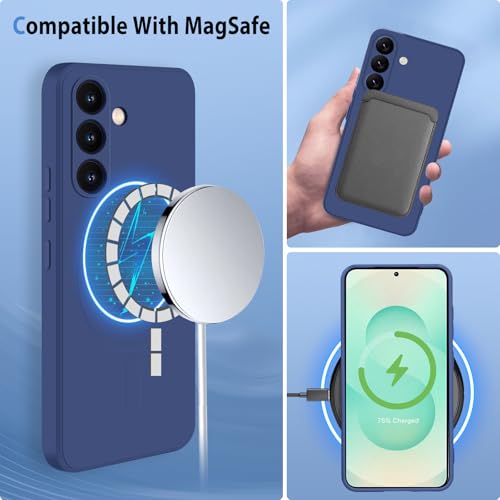 Coque Samsung S25 Plus compatible MagSafe en silicone bleu avec doublure microfibre - 4