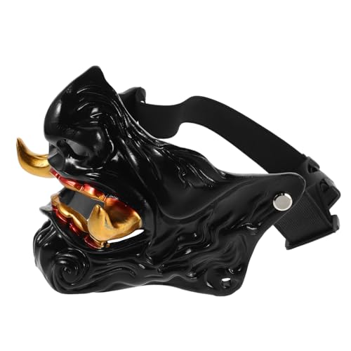 Cabilock Masque Hannya à Demi Face pour Halloween Accessoire de Cosplay de Démon Oni avec Détails Réalistes pour Fête Masquée et Événements Thématiques