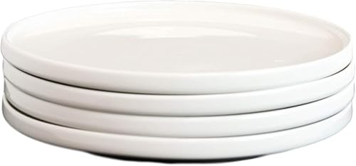 Miniatura 2 de Ebros - Juego de 4 platos redondos de porcelana de cerámica blanca natural contemporánea de 8 pulgadas de profundidad para el almuerzo, plato grande