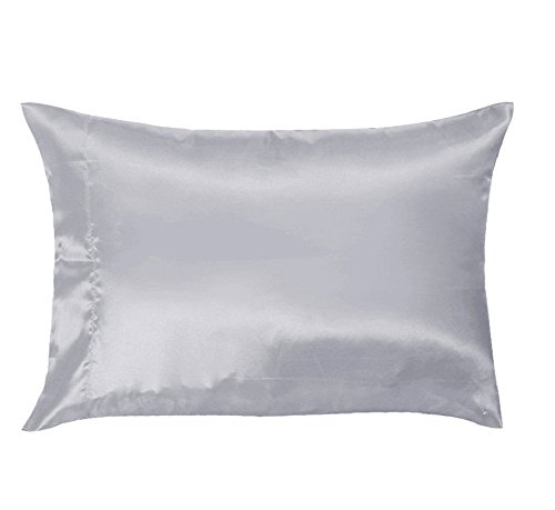 2Pcs Silk Satin Pillow Case Cushion Cover Pillowcase Standard Queen Size (Silver)