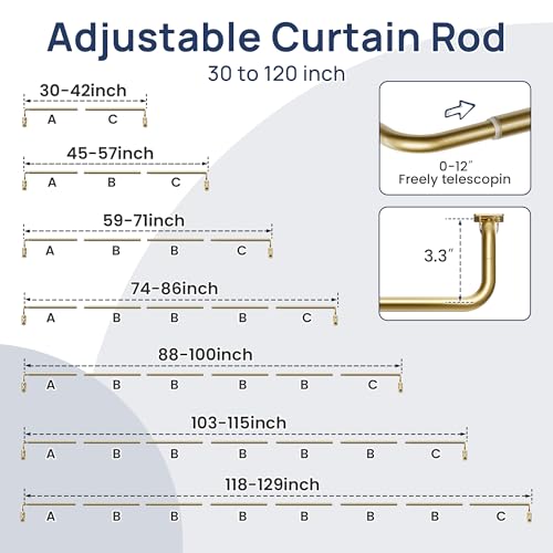 Image of ENJOYBASICS 66-120 inch Wrap Around Curtain Rod, Quick Curtain Change, Gold