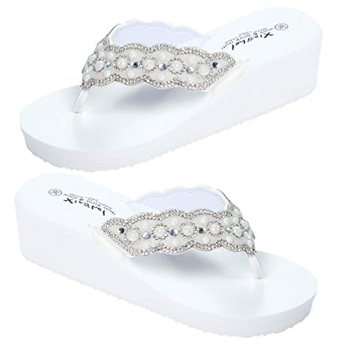 Womens Open Toe Shining Wedge Sandal Slip-On Flip Flop Beach Travel Indoor Outdoor Slipper