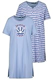 Ulla Popken Damen Bigshirts, pak van 2, zeemeermin, ronde hals, halve mouw Nachthemd, Blue Dusk, 50-52 EU