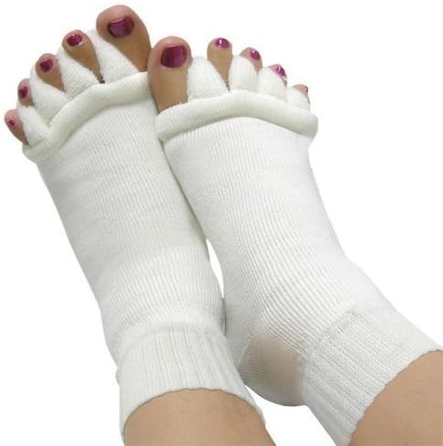 MACHEE Yoga Gym Massage Five Toe Separator Socks Foot Alignment Pain Relief Hot (White)