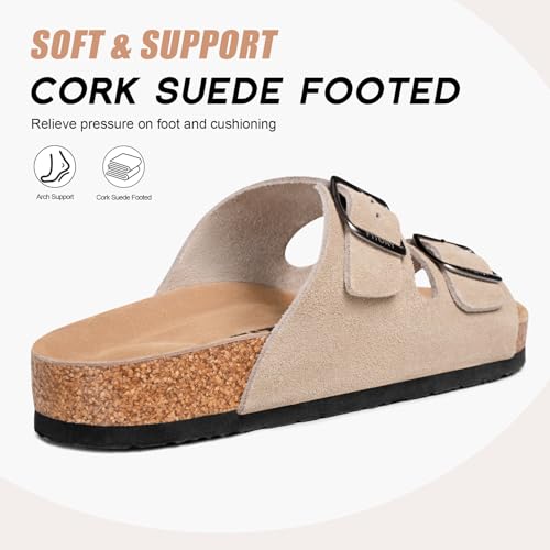 Image of FITORY Mens Sandals, Arch Support Slides with Adjustable Buckle Straps and Cork Footbed Size 7-14.5