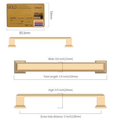 Amerdeco 10 Pack Brushed Brass Cabinet Pulls 5 Inch(128mm) Hole Center Gold Kitchen Cabinet Handles Cabinet Hardware for Bathroom Drawer Pulls ZH001 by Amerdeco - Used condition - Image 4