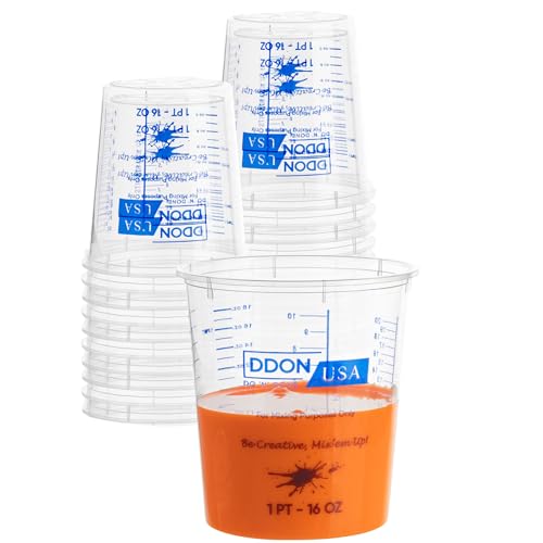 16 Oz Disposable Measuring Cups for Resin, Pack of 20 Clear Graduated Plastic Mixing Resin Epoxy Measuring Cups, Reusable Use for Paint, Epoxy Resin, Art, Kitchen - Liquid Mixing Cups