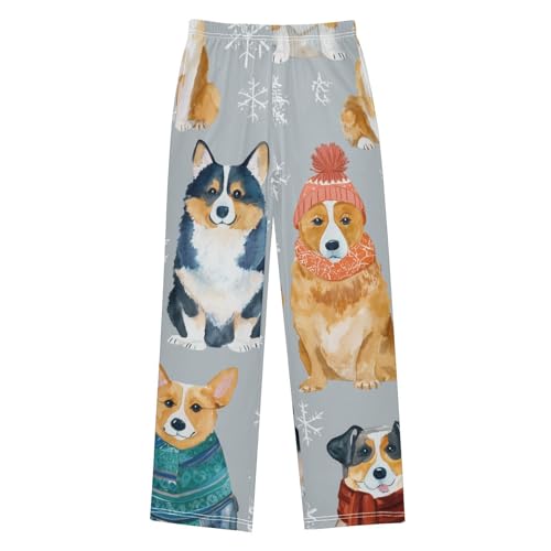 Corgi Dog Snowflakes Print Boys Long Pants Soft Trousers Elastic Waist Kids Lounge Bottoms with Pockets S-XL - Main Image
