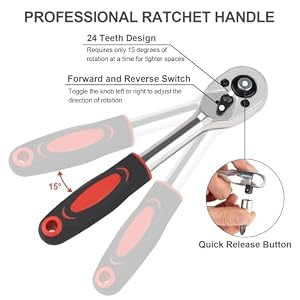 Beaiguna 46PCS Small Drive Socket Ratchet Wrench Screwdriver Set, 1/4 Inch Metric Socket and Ratchet Wrench Set with Extension Bar, Upgrade Compact Tool Set for Car — photo 4 of 6